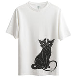 Kara Kedi Tasarımlı Ovesize T-Shirt
