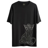 Kara Kedi Tasarımlı Ovesize T-Shirt